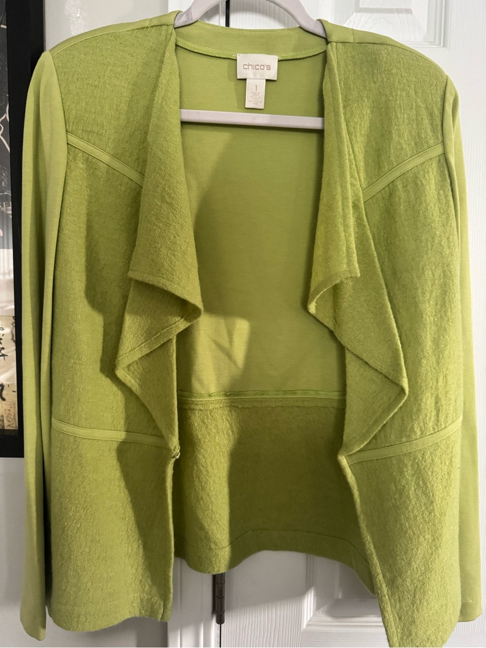 Chico's Green Open-Front Draped Cardigan Sweater Jacket